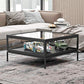 4 Legs Base Design Black/white Tempered Glass Top Iron Base Square Coffee Table Clearhalo 'Coffee & Accent Tables' 'Coffee Tables' 'coffee_tables' 'furn' 'furn_coffee_tables' 'Furniture' 'furniture_coffee_tables' 'Living Room Furniture' 4972736