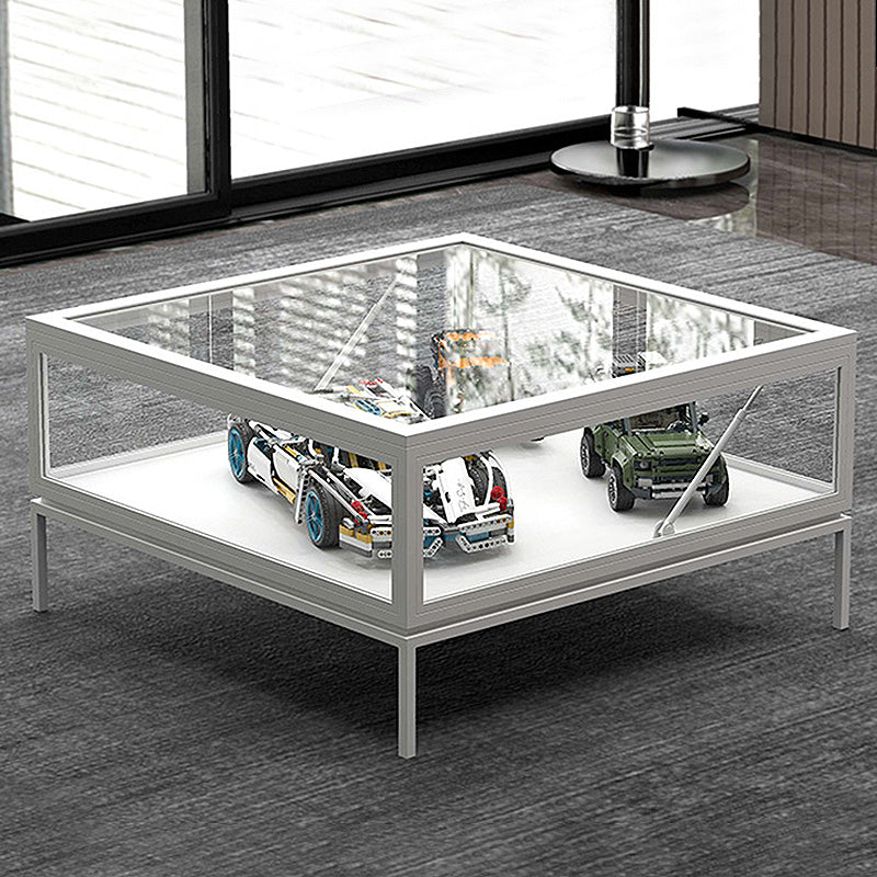 4 Legs Base Design Black/white Tempered Glass Top Iron Base Square Coffee Table Clearhalo 'Coffee & Accent Tables' 'Coffee Tables' 'coffee_tables' 'furn' 'furn_coffee_tables' 'Furniture' 'furniture_coffee_tables' 'Living Room Furniture' 4972739