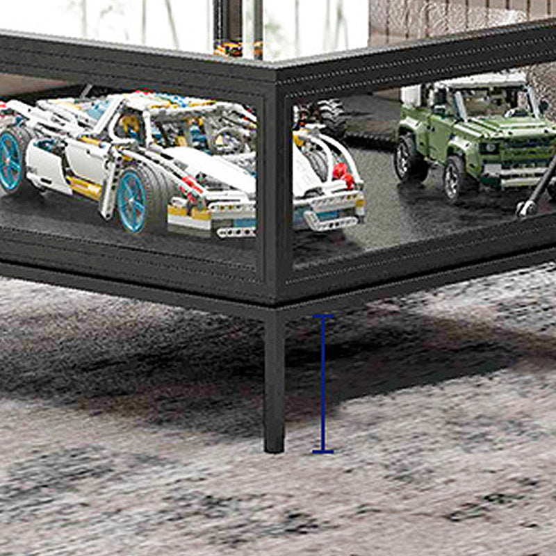 4 Legs Base Design Black/white Tempered Glass Top Iron Base Square Coffee Table Clearhalo 'Coffee & Accent Tables' 'Coffee Tables' 'coffee_tables' 'furn' 'furn_coffee_tables' 'Furniture' 'furniture_coffee_tables' 'Living Room Furniture' 4972742