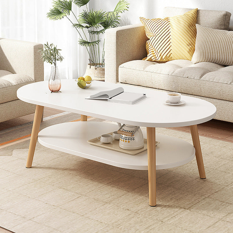 Modern Style Wooden 4-legs Base Top Coffee Table for Living Room White Shelves Included Clearhalo 'Coffee & Accent Tables' 'Coffee Tables' 'coffee_tables' 'furn' 'furn_coffee_tables' 'Furniture' 'furniture_coffee_tables' 'Living Room Furniture' 4972788