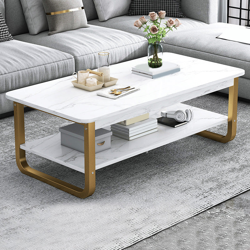 16.5"H Modern Solid Mental Base Black /Gold/white Rectangular Coffee Table 47"L x 24"W x 16.5"H White Yellow Clearhalo 'Coffee & Accent Tables' 'Coffee Tables' 'coffee_tables' 'furn' 'furn_coffee_tables' 'Furniture' 'furniture_coffee_tables' 'Living Room Furniture' 4972852