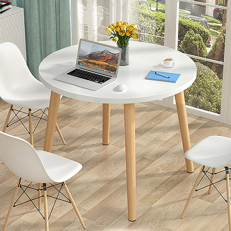 Modern Style Wood Color Solid Wood Base White/wood Color Density Board Top Coffee Table 31.5"L x 31.5"W x 28.7"H White Round Clearhalo 'Coffee & Accent Tables' 'Coffee Tables' 'coffee_tables' 'furn' 'furn_coffee_tables' 'Furniture' 'furniture_coffee_tables' 'Living Room Furniture' 4972884