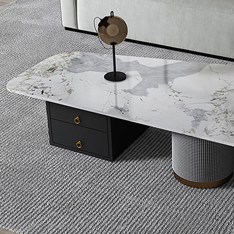 Modern Style White/grey Slate Top Metal Base with Drawer Free Shape Coffee Table Clearhalo 'Coffee & Accent Tables' 'Coffee Tables' 'coffee_tables' 'furn' 'furn_coffee_tables' 'Furniture' 'furniture_coffee_tables' 'Living Room Furniture' 4972941