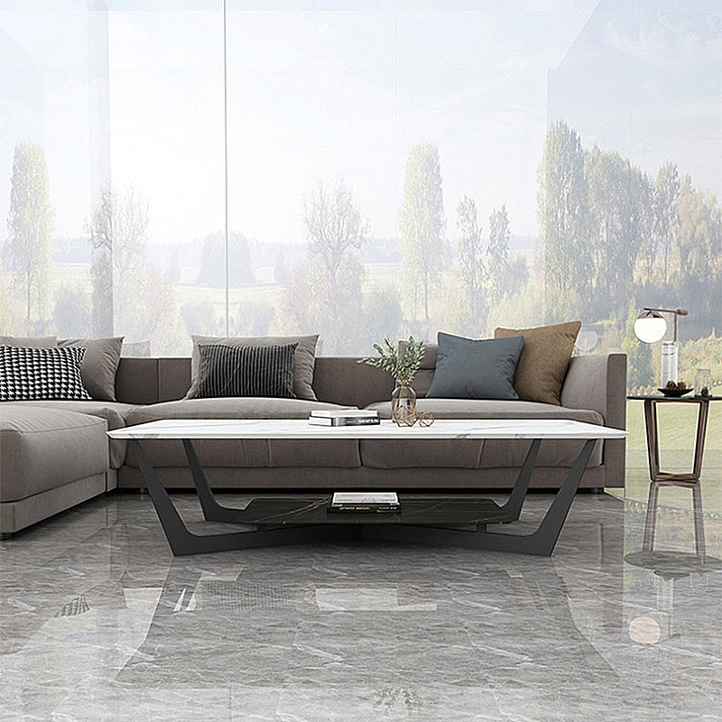 Modern White/grey Slate Top Rectangular Coffee Table with Metal Base Clearhalo 'Coffee & Accent Tables' 'Coffee Tables' 'coffee_tables' 'furn' 'furn_coffee_tables' 'Furniture' 'furniture_coffee_tables' 'Living Room Furniture' 4972950