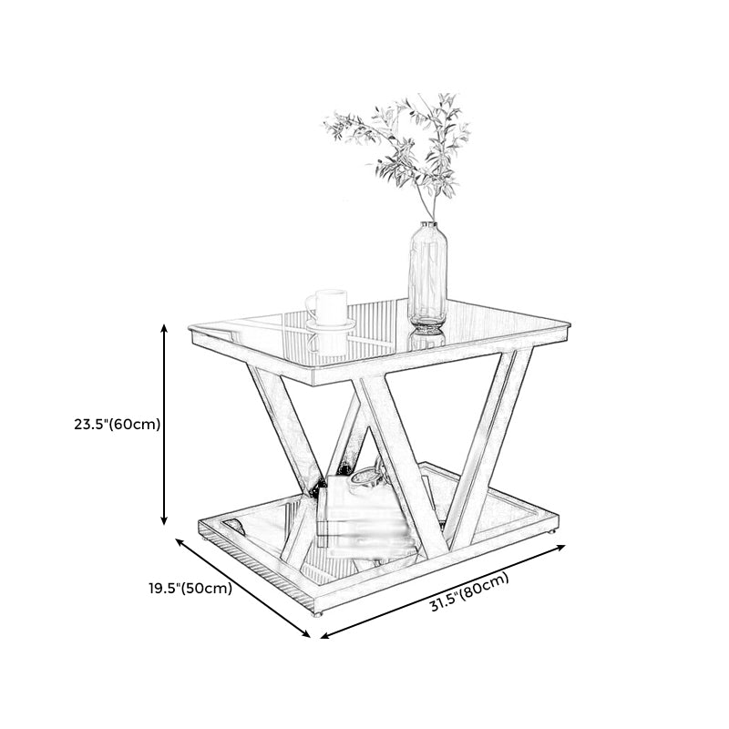 Square Block Base Metal Frame Black/white Tempered Glass Rectangular Coffee Table Clearhalo 'Coffee & Accent Tables' 'Coffee Tables' 'coffee_tables' 'furn' 'furn_coffee_tables' 'Furniture' 'furniture_coffee_tables' 'Living Room Furniture' 4972966