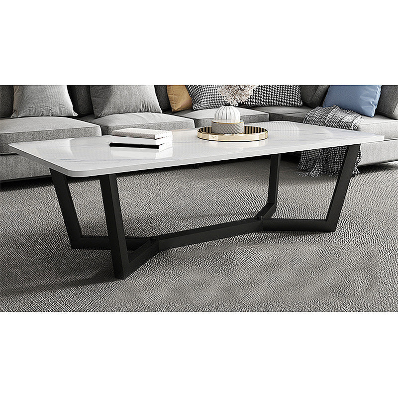 17.7"H Square White Slate Metal Frame Coffee Table for Living Room Matte White Clearhalo 'Coffee & Accent Tables' 'Coffee Tables' 'coffee_tables' 'furn' 'furn_coffee_tables' 'Furniture' 'furniture_coffee_tables' 'Living Room Furniture' 4972969