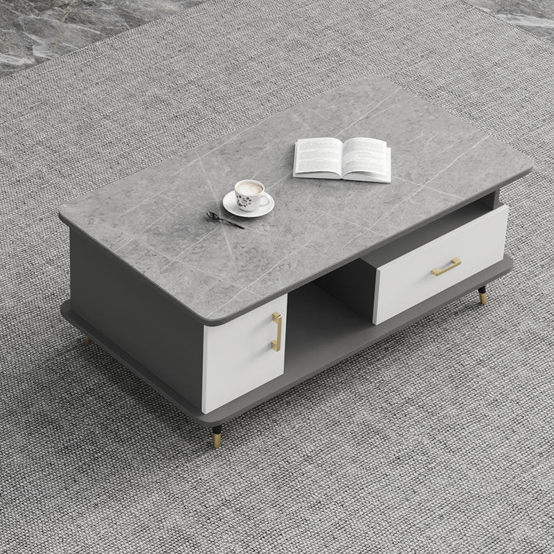 Modern Style Black Gold/white/platinum/gray Slate Top Metal Base Coffee Table