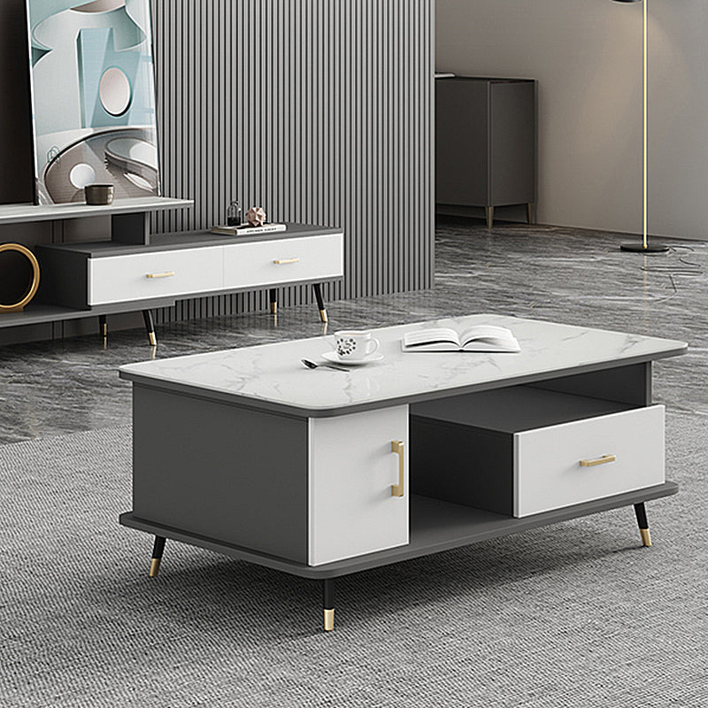 Modern Style Black Gold/white/platinum/gray Rock Slab Top Metal Base Coffee Table 18"H x 39.5"L x 19.5"W White Clearhalo 'Coffee & Accent Tables' 'Coffee Tables' 'coffee_tables' 'Furniture' 'furniture_coffee_tables' 'Living Room Furniture' 4972982