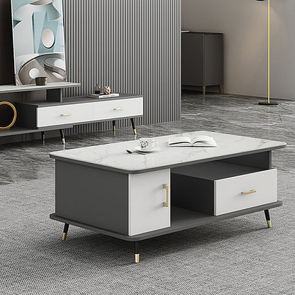 Moderner Stil Schwarz Gold/Weiß/Platin/grau Schiefer Top Metal Basis Couchtisch