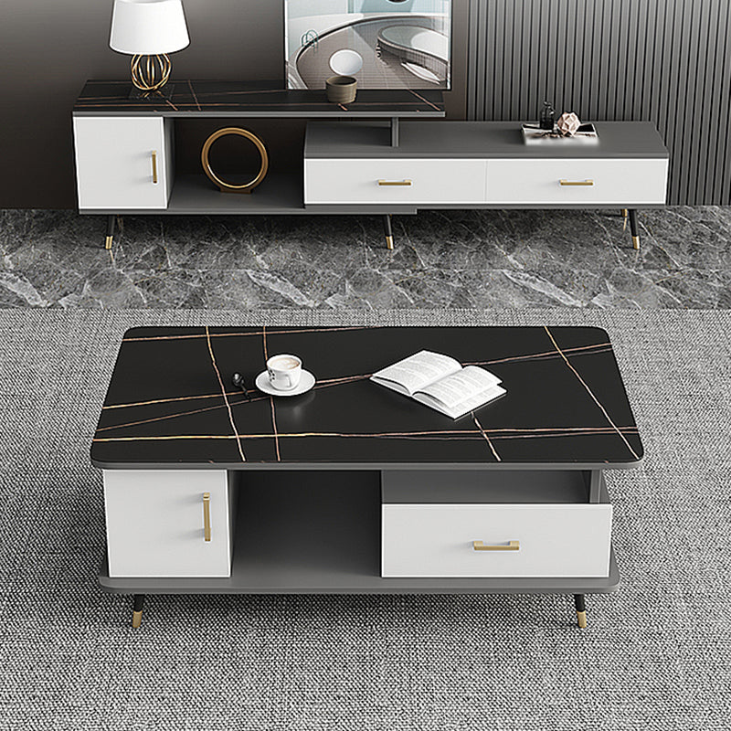 Modern Style Black Gold/white/platinum/gray Rock Slab Top Metal Base Coffee Table 18"H x 39.5"L x 19.5"W Black Gold Clearhalo 'Coffee & Accent Tables' 'Coffee Tables' 'coffee_tables' 'Furniture' 'furniture_coffee_tables' 'Living Room Furniture' 4972986