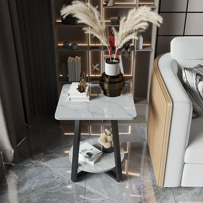 Cross Legs Square Side Table 21.65" Tall Stone End Table with Shelf 16"L x 16"W x 22"H White Clearhalo 'Coffee & Accent Tables' 'End & Side Tables' 'end_side_table' 'end_side_tables' 'furn' 'furn_end_side_tables' 'Furniture' 'furniture_end_side_table' 'Living Room Furniture' 4972999