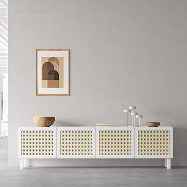 Rattan 4 Doors Buffet Table 20-inch Height Wood Kitchen Table for Dining Room Clearhalo 'buffet_sideboard' 'Buffets & Sideboards' 'furn' 'furn_buffet_sideboard' 'Furniture' 'furniture_buffet_sideboard' 'Kitchen & Dining Furniture' 4974619