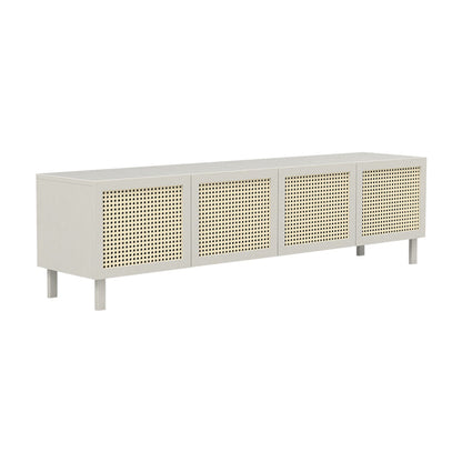 Rattan 4 Doors Buffet Table 20-inch Height Wood Kitchen Table for Dining Room Grey Clearhalo 'buffet_sideboard' 'Buffets & Sideboards' 'furn' 'furn_buffet_sideboard' 'Furniture' 'furniture_buffet_sideboard' 'Kitchen & Dining Furniture' 4974621