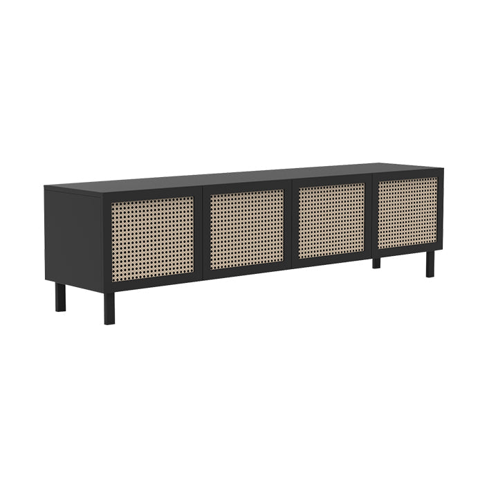 Rattan 4 Doors Buffet Table 20-inch Height Wood Kitchen Table for Dining Room Black Clearhalo 'buffet_sideboard' 'Buffets & Sideboards' 'furn' 'furn_buffet_sideboard' 'Furniture' 'furniture_buffet_sideboard' 'Kitchen & Dining Furniture' 4974623