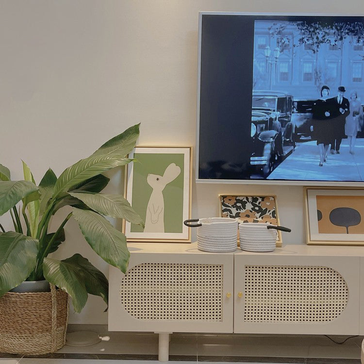 Rattan 4 Doors Buffet Table 20-inch Height Wood Kitchen Table for Dining Room Clearhalo 'buffet_sideboard' 'Buffets & Sideboards' 'furn' 'furn_buffet_sideboard' 'Furniture' 'furniture_buffet_sideboard' 'Kitchen & Dining Furniture' 4974624