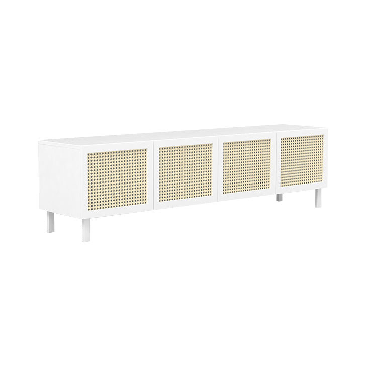 Rattan 4 Doors Buffet Table 20-inch Height Wood Kitchen Table for Dining Room White Clearhalo 'buffet_sideboard' 'Buffets & Sideboards' 'furn' 'furn_buffet_sideboard' 'Furniture' 'furniture_buffet_sideboard' 'Kitchen & Dining Furniture' 4974626