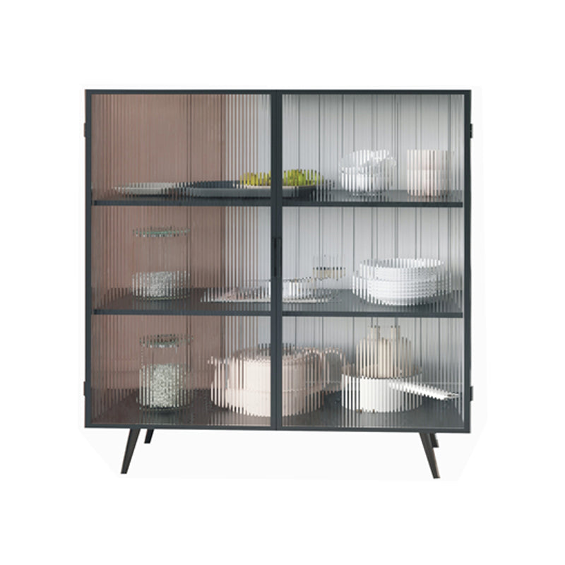 2 Glass Doors Buffet Server 42-inch Height Modern Kitchen Server for Dining Room Black Glass Clearhalo 'buffet_sideboard' 'Buffets & Sideboards' 'furn' 'furn_buffet_sideboard' 'Furniture' 'furniture_buffet_sideboard' 'Kitchen & Dining Furniture' 4974632