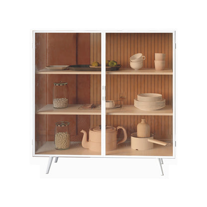 2 Glass Doors Buffet Server 42-inch Height Modern Kitchen Server for Dining Room White Brown Glass Clearhalo 'buffet_sideboard' 'Buffets & Sideboards' 'furn' 'furn_buffet_sideboard' 'Furniture' 'furniture_buffet_sideboard' 'Kitchen & Dining Furniture' 4974633