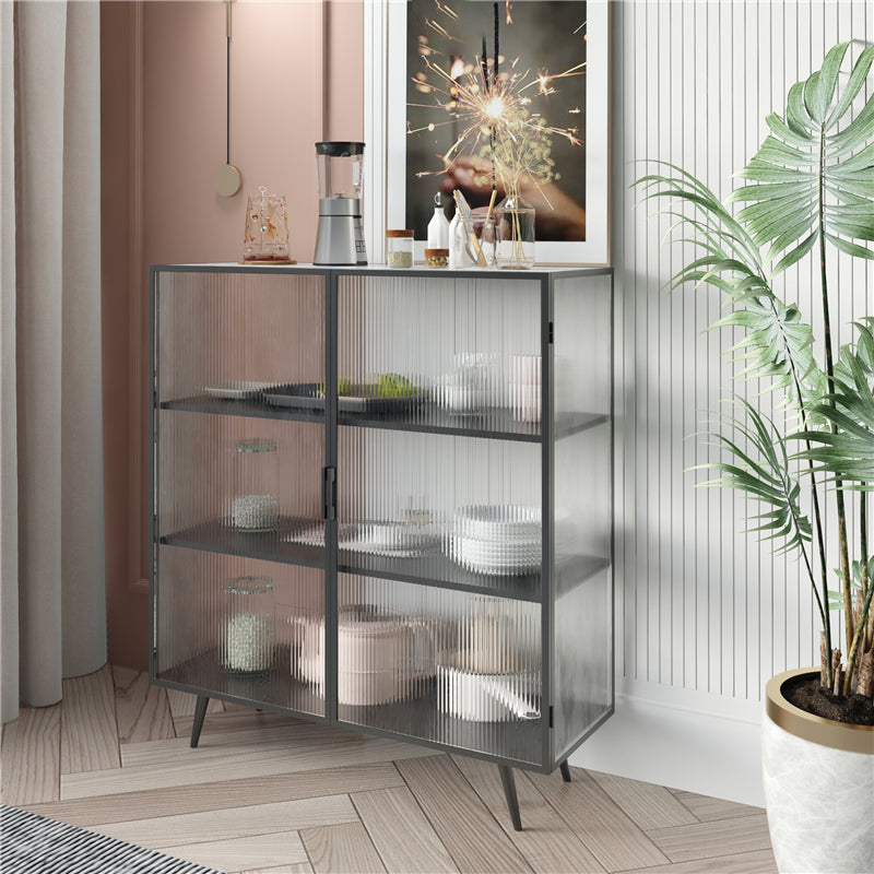2 Glass Doors Buffet Server 42-inch Height Modern Kitchen Server for Dining Room Clearhalo 'buffet_sideboard' 'Buffets & Sideboards' 'furn' 'furn_buffet_sideboard' 'Furniture' 'furniture_buffet_sideboard' 'Kitchen & Dining Furniture' 4974637