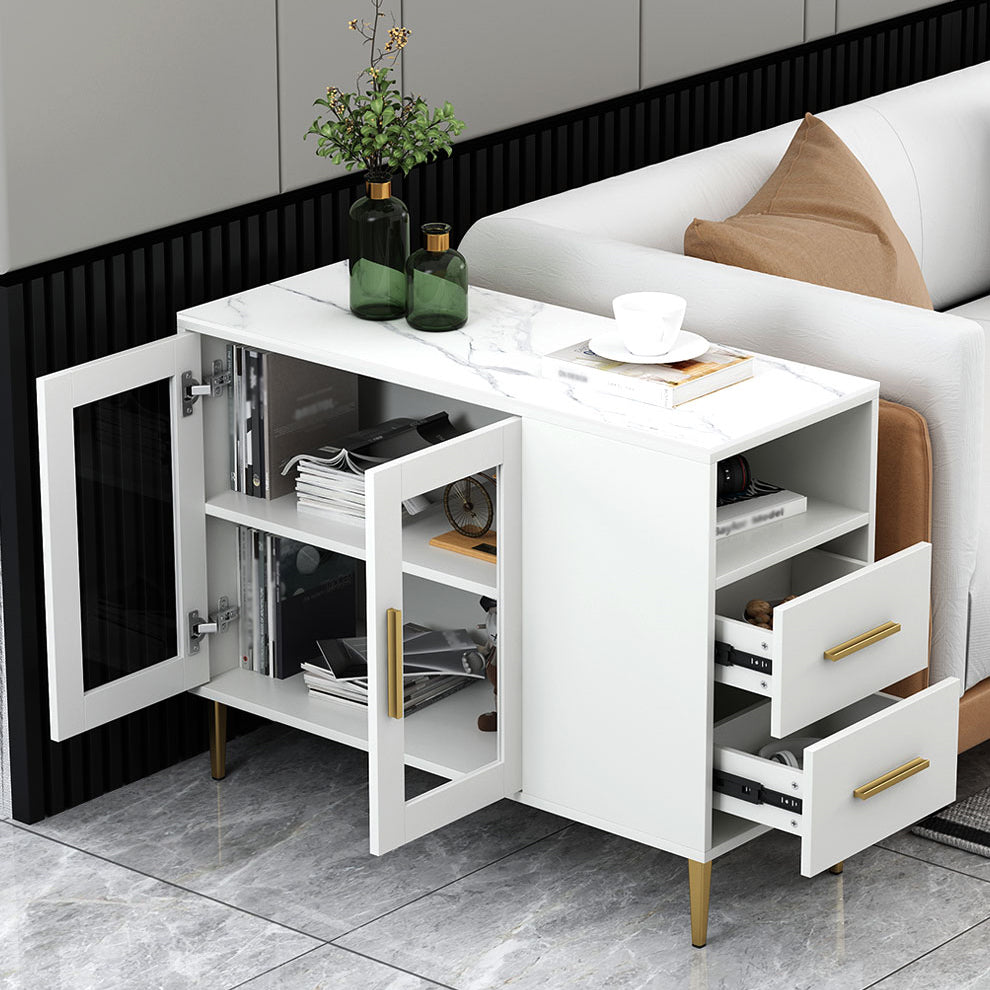 Glam Style Stone Top Buffet Table 2 Drawer Kitchen Table for Dining Room Clearhalo 'buffet_sideboard' 'Buffets & Sideboards' 'furn' 'furn_buffet_sideboard' 'Furniture' 'furniture_buffet_sideboard' 'Kitchen & Dining Furniture' 4974652