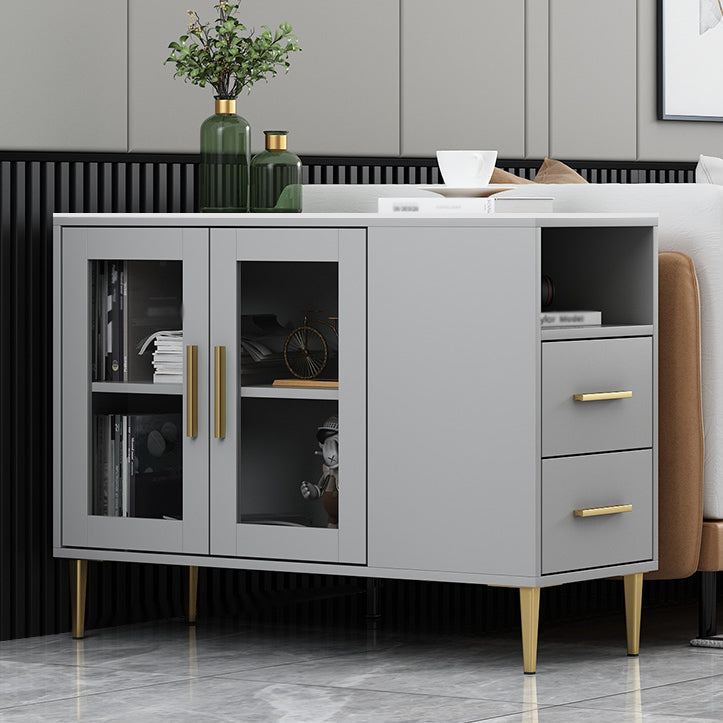 Glam Style Stone Top Buffet Table 2 Drawer Kitchen Table for Dining Room 35"L x 14"W x 27"H Grey Clearhalo 'buffet_sideboard' 'Buffets & Sideboards' 'furn' 'furn_buffet_sideboard' 'Furniture' 'furniture_buffet_sideboard' 'Kitchen & Dining Furniture' 4974653