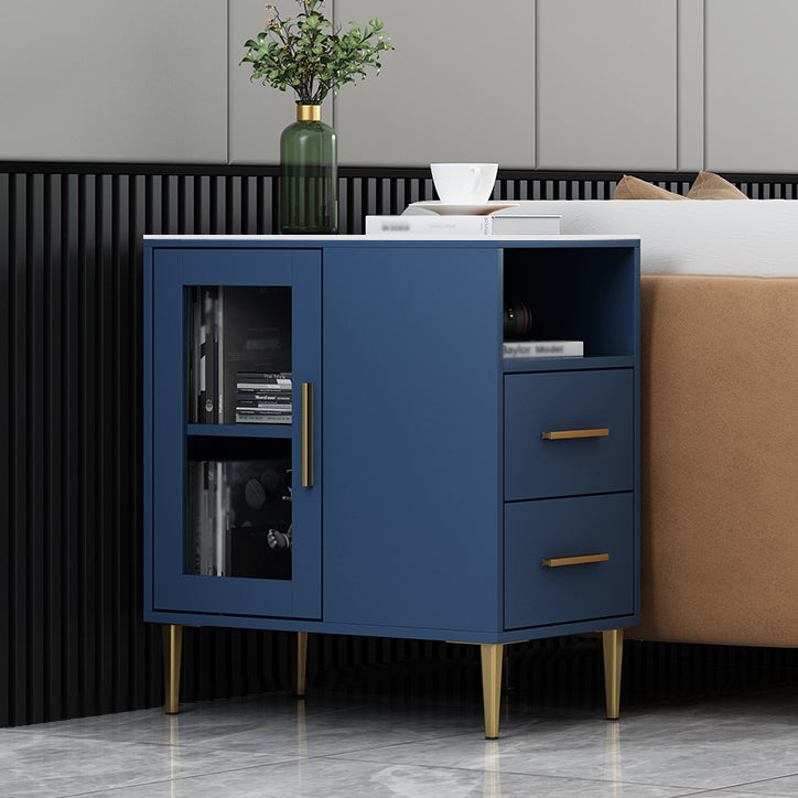 Glam Style Stone Top Buffet Table 2 Drawer Kitchen Table for Dining Room 24"L x 14"W x 27"H Blue Clearhalo 'buffet_sideboard' 'Buffets & Sideboards' 'furn' 'furn_buffet_sideboard' 'Furniture' 'furniture_buffet_sideboard' 'Kitchen & Dining Furniture' 4974655