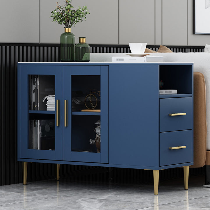 Glam Style Stone Top Buffet Table 2 Drawer Kitchen Table for Dining Room 35"L x 14"W x 27"H Blue Clearhalo 'buffet_sideboard' 'Buffets & Sideboards' 'furn' 'furn_buffet_sideboard' 'Furniture' 'furniture_buffet_sideboard' 'Kitchen & Dining Furniture' 4974657