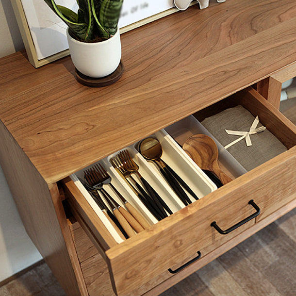 4-Drawer Pine Wood Credenza Modern Glass Sliding Door Cabinets Sideboard for Living Room Clearhalo 'buffet_sideboard' 'Buffets & Sideboards' 'furn' 'furn_buffet_sideboard' 'Furniture' 'furniture_buffet_sideboard' 'Kitchen & Dining Furniture' 4974682