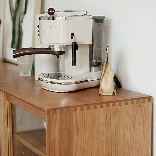 4-Drawer Pine Wood Credenza Modern Glass Sliding Door Cabinets Sideboard for Living Room Clearhalo 'buffet_sideboard' 'Buffets & Sideboards' 'furn' 'furn_buffet_sideboard' 'Furniture' 'furniture_buffet_sideboard' 'Kitchen & Dining Furniture' 4974684