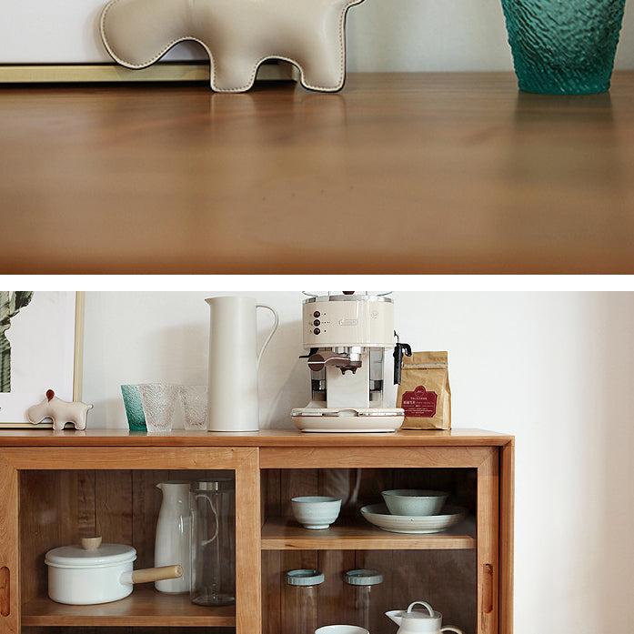 4-Drawer Pine Wood Credenza Modern Glass Sliding Door Cabinets Sideboard for Living Room Clearhalo 'buffet_sideboard' 'Buffets & Sideboards' 'furn' 'furn_buffet_sideboard' 'Furniture' 'furniture_buffet_sideboard' 'Kitchen & Dining Furniture' 4974685