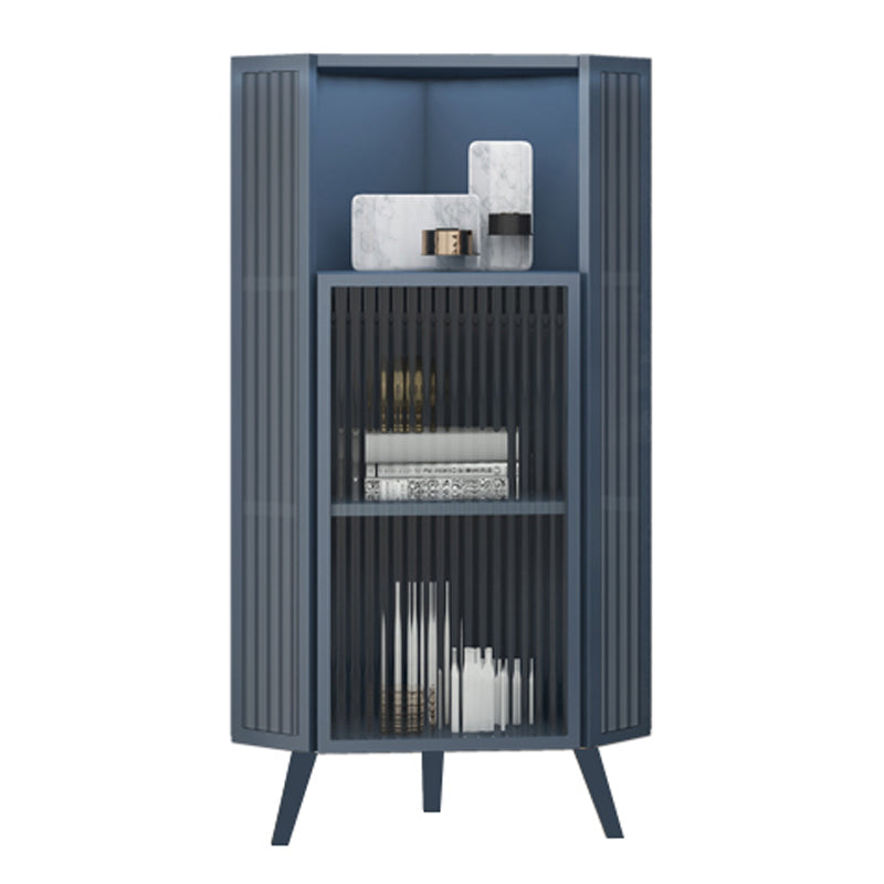 Living Room Glam Style Kitchen Buffet Server Glass Door Metal Frame Dining Server 16"L x 16"W x 47"H Grey Clearhalo 'buffet_sideboard' 'Buffets & Sideboards' 'furn' 'furn_buffet_sideboard' 'Furniture' 'furniture_buffet_sideboard' 'Kitchen & Dining Furniture' 4974692