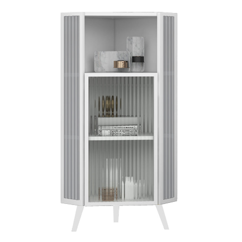 Living Room Glam Style Kitchen Buffet Server Glass Door Metal Frame Dining Server 16"L x 16"W x 47"H White Clearhalo 'buffet_sideboard' 'Buffets & Sideboards' 'furn' 'furn_buffet_sideboard' 'Furniture' 'furniture_buffet_sideboard' 'Kitchen & Dining Furniture' 4974696