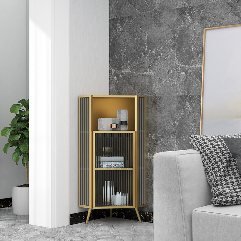 Living Room Glam Style Kitchen Buffet Server Glass Door Metal Frame Dining Server Clearhalo 'buffet_sideboard' 'Buffets & Sideboards' 'furn' 'furn_buffet_sideboard' 'Furniture' 'furniture_buffet_sideboard' 'Kitchen & Dining Furniture' 4974697