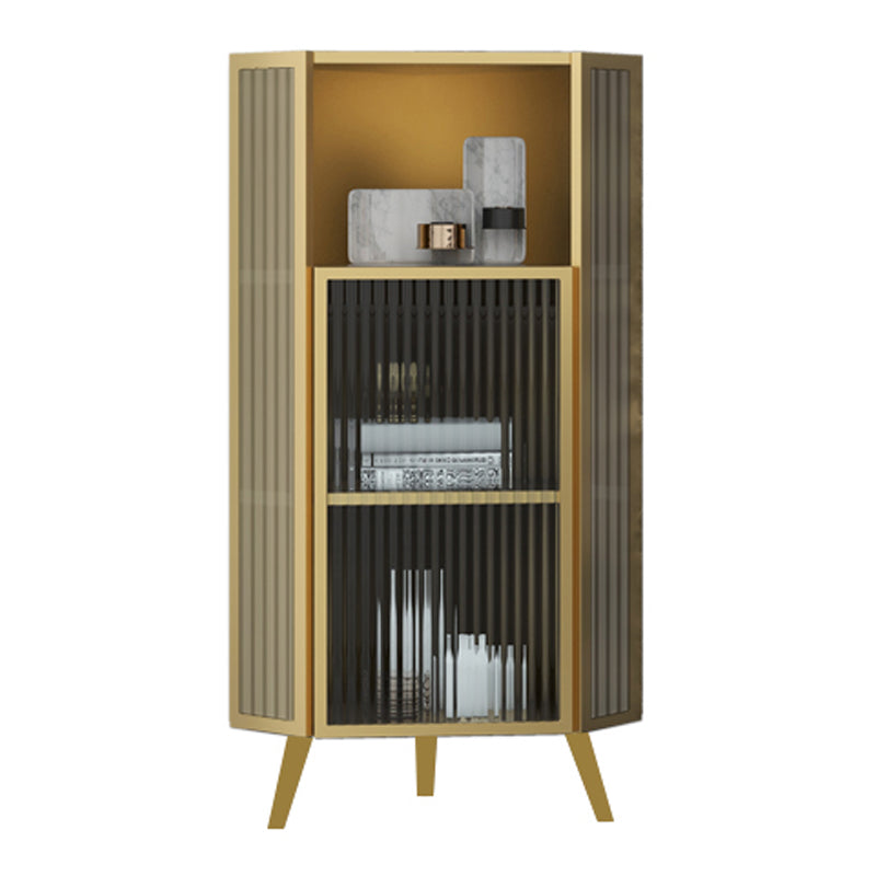 Living Room Glam Style Kitchen Buffet Server Glass Door Metal Frame Dining Server 16"L x 16"W x 47"H Gold Clearhalo 'buffet_sideboard' 'Buffets & Sideboards' 'furn' 'furn_buffet_sideboard' 'Furniture' 'furniture_buffet_sideboard' 'Kitchen & Dining Furniture' 4974699