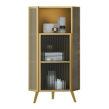 Living Room Glam Style Kitchen Buffet Server Glass Door Metal Frame Dining Server 16"L x 16"W x 47"H Gold Clearhalo 'buffet_sideboard' 'Buffets & Sideboards' 'furn' 'furn_buffet_sideboard' 'Furniture' 'furniture_buffet_sideboard' 'Kitchen & Dining Furniture' 4974699