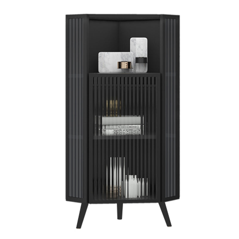 Living Room Glam Style Kitchen Buffet Server Glass Door Metal Frame Dining Server 16"L x 16"W x 47"H Black Clearhalo 'buffet_sideboard' 'Buffets & Sideboards' 'furn' 'furn_buffet_sideboard' 'Furniture' 'furniture_buffet_sideboard' 'Kitchen & Dining Furniture' 4974701