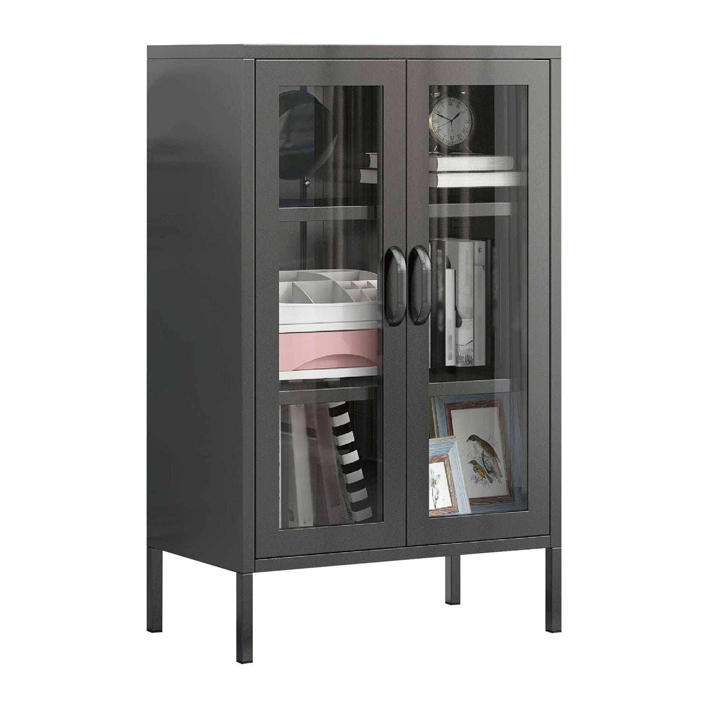 Steel Living Room Sideboard Cabinet Modern Server Cabinet with Storage Black Tempered Glass Clearhalo 'buffet_sideboard' 'Buffets & Sideboards' 'furn' 'furn_buffet_sideboard' 'Furniture' 'furniture_buffet_sideboard' 'Kitchen & Dining Furniture' 4974720