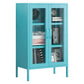 Steel Living Room Sideboard Cabinet Modern Server Cabinet with Storage Blue Tempered Glass Clearhalo 'buffet_sideboard' 'Buffets & Sideboards' 'furn' 'furn_buffet_sideboard' 'Furniture' 'furniture_buffet_sideboard' 'Kitchen & Dining Furniture' 4974724