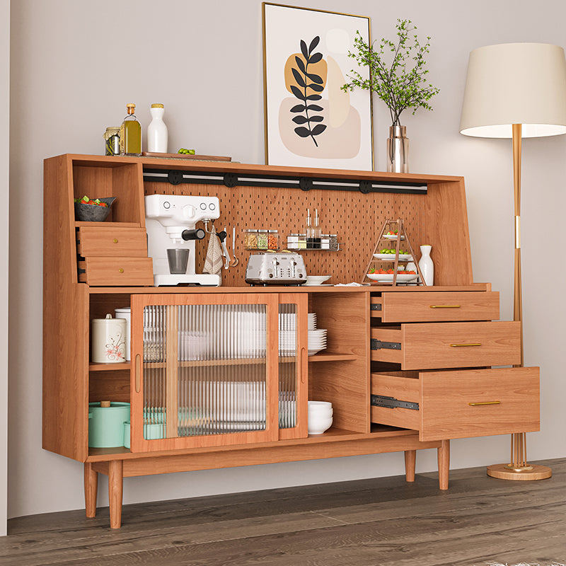 5-Drawer Pine Wood Credenza Modern Glass Sliding Door Cabinets Sideboard for Living Room Clearhalo 'buffet_sideboard' 'Buffets & Sideboards' 'furn' 'furn_buffet_sideboard' 'Furniture' 'furniture_buffet_sideboard' 'Kitchen & Dining Furniture' 4974729