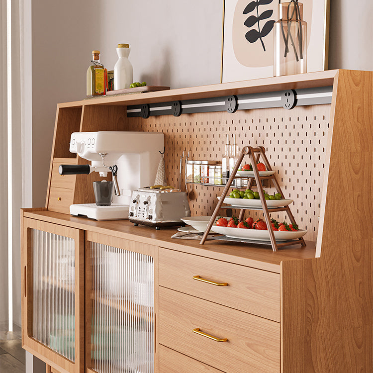 5-Drawer Pine Wood Credenza Modern Glass Sliding Door Cabinets Sideboard for Living Room Clearhalo 'buffet_sideboard' 'Buffets & Sideboards' 'furn' 'furn_buffet_sideboard' 'Furniture' 'furniture_buffet_sideboard' 'Kitchen & Dining Furniture' 4974736