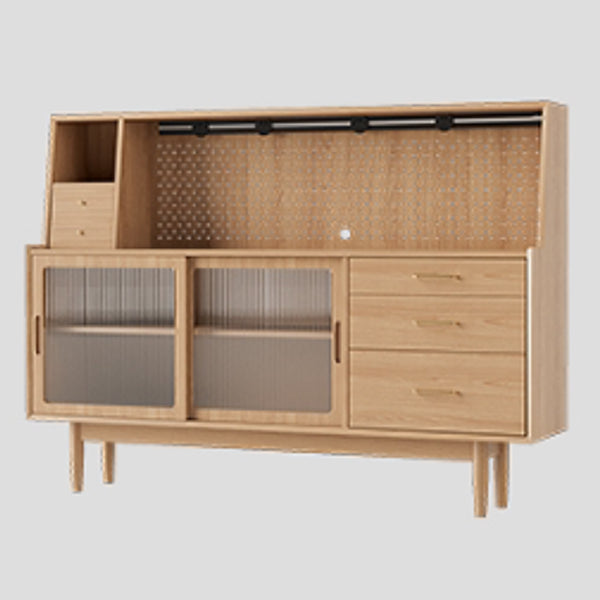 5-Drawer Pine Wood Credenza Modern Glass Sliding Door Cabinets Sideboard for Living Room Natural Clearhalo 'buffet_sideboard' 'Buffets & Sideboards' 'furn' 'furn_buffet_sideboard' 'Furniture' 'furniture_buffet_sideboard' 'Kitchen & Dining Furniture' 4974737