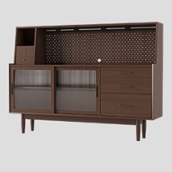 5-Drawer Pine Wood Credenza Modern Glass Sliding Door Cabinets Sideboard for Living Room Walnut Clearhalo 'buffet_sideboard' 'Buffets & Sideboards' 'furn' 'furn_buffet_sideboard' 'Furniture' 'furniture_buffet_sideboard' 'Kitchen & Dining Furniture' 4974738