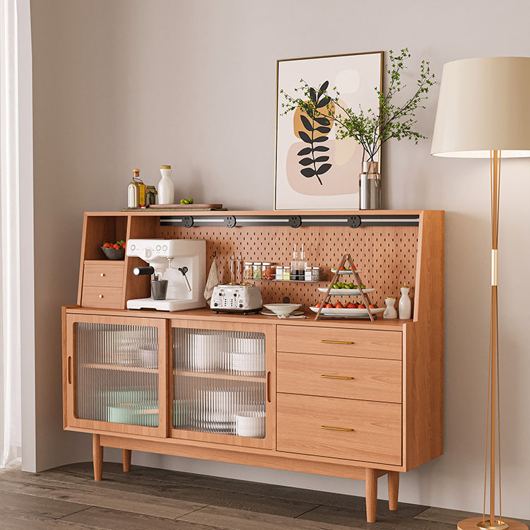 5-Drawer Pine Wood Credenza Modern Glass Sliding Door Cabinets Sideboard for Living Room Clearhalo 'buffet_sideboard' 'Buffets & Sideboards' 'furn' 'furn_buffet_sideboard' 'Furniture' 'furniture_buffet_sideboard' 'Kitchen & Dining Furniture' 4974739