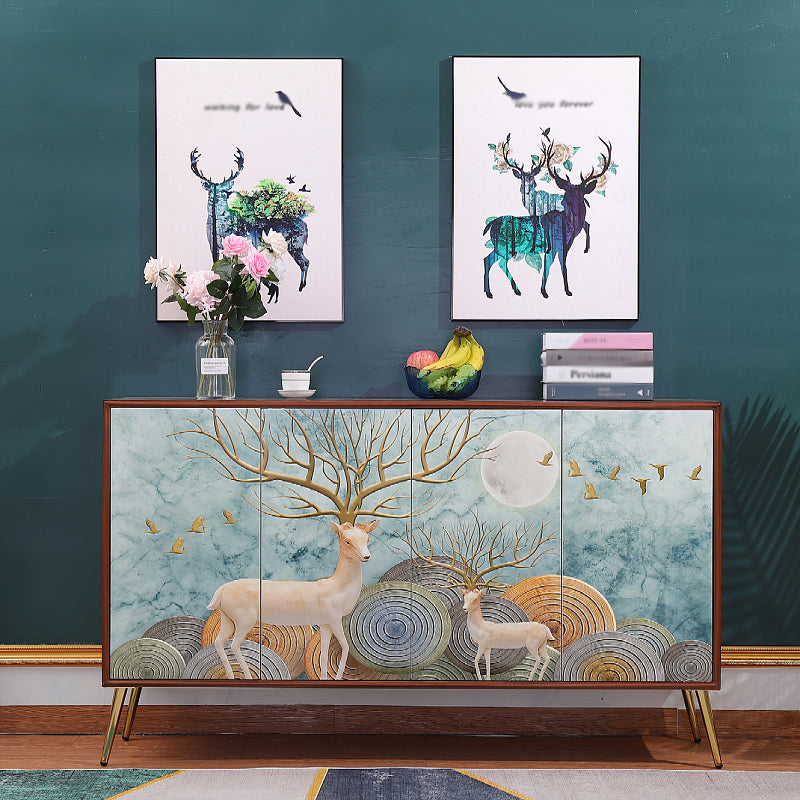 Simple Engineered Wood Sideboard Glam Cabinets Dining Server for Living Room 59"L x 16"W x 35"H Green Clearhalo 'buffet_sideboard' 'Buffets & Sideboards' 'furn' 'furn_buffet_sideboard' 'Furniture' 'furniture_buffet_sideboard' 'Kitchen & Dining Furniture' 4974775