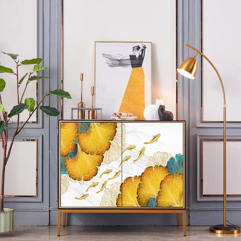 Simple Engineered Wood Sideboard Glam Cabinets Dining Server for Living Room 39"L x 16"W x 35"H White-Gold Clearhalo 'buffet_sideboard' 'Buffets & Sideboards' 'furn' 'furn_buffet_sideboard' 'Furniture' 'furniture_buffet_sideboard' 'Kitchen & Dining Furniture' 4974777