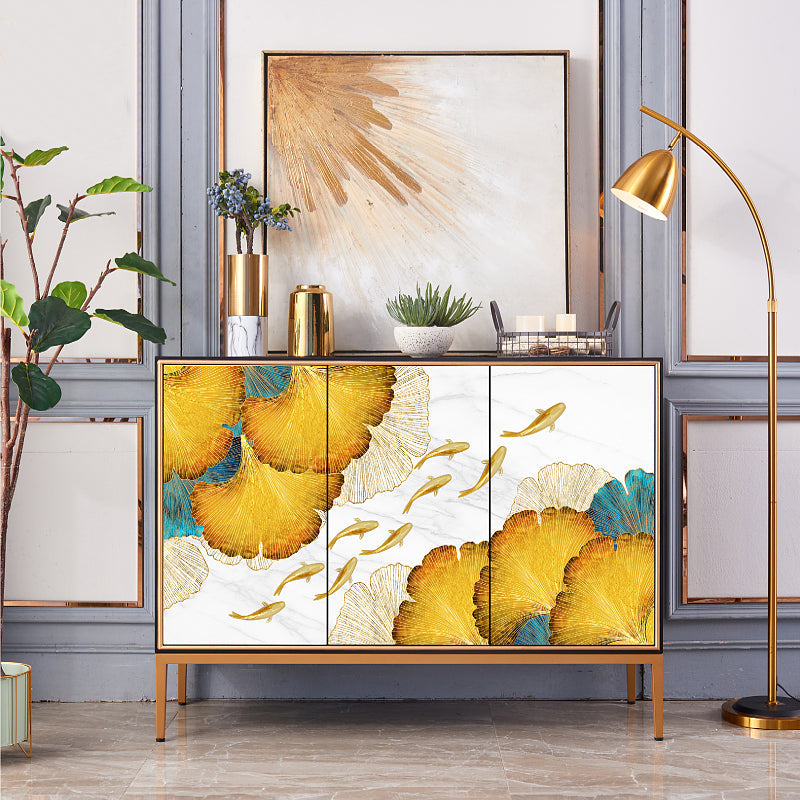 Simple Engineered Wood Sideboard Glam Cabinets Dining Server for Living Room 47"L x 16"W x 35"H White-Gold Clearhalo 'buffet_sideboard' 'Buffets & Sideboards' 'furn' 'furn_buffet_sideboard' 'Furniture' 'furniture_buffet_sideboard' 'Kitchen & Dining Furniture' 4974778