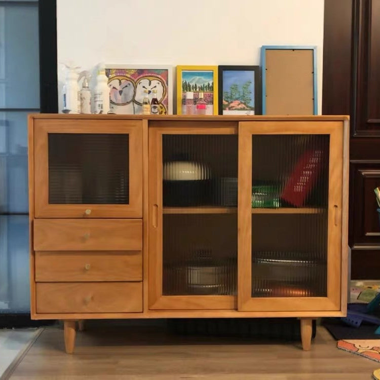 3-Drawer Pine Wood Sideboard Modern Glass Sliding Door Cabinets Credenza for Living Room Clearhalo 'buffet_sideboard' 'Buffets & Sideboards' 'furn' 'furn_buffet_sideboard' 'Furniture' 'furniture_buffet_sideboard' 'Kitchen & Dining Furniture' 4974796