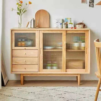 3-Drawer Pine Wood Sideboard Modern Glass Sliding Door Cabinets Credenza for Living Room Natural Clearhalo 'buffet_sideboard' 'Buffets & Sideboards' 'furn' 'furn_buffet_sideboard' 'Furniture' 'furniture_buffet_sideboard' 'Kitchen & Dining Furniture' 4974797