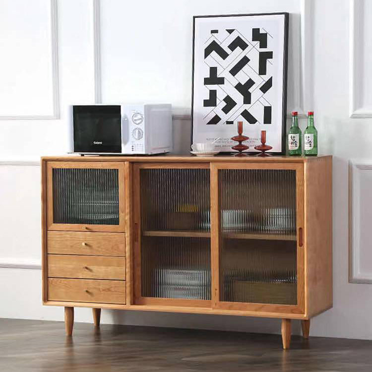 3-Drawer Pine Wood Sideboard Modern Glass Sliding Door Cabinets Credenza for Living Room Clearhalo 'buffet_sideboard' 'Buffets & Sideboards' 'furn' 'furn_buffet_sideboard' 'Furniture' 'furniture_buffet_sideboard' 'Kitchen & Dining Furniture' 4974803