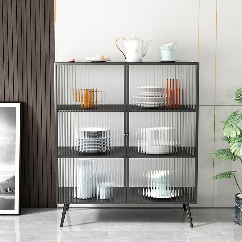 Glass Door Iron Sideboard Modern Server Cabinet with Storage for Dining Room 31"L x 14"W x 37"H Black Clearhalo 'buffet_sideboard' 'Buffets & Sideboards' 'furn' 'furn_buffet_sideboard' 'Furniture' 'furniture_buffet_sideboard' 'Kitchen & Dining Furniture' 4974807